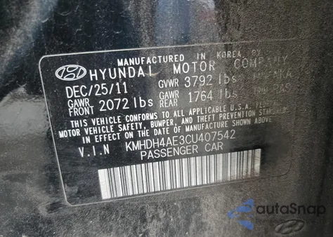2012 Hyundai Elantra Gls from USA, damaged, VIN KMHDH4AE3CU407542